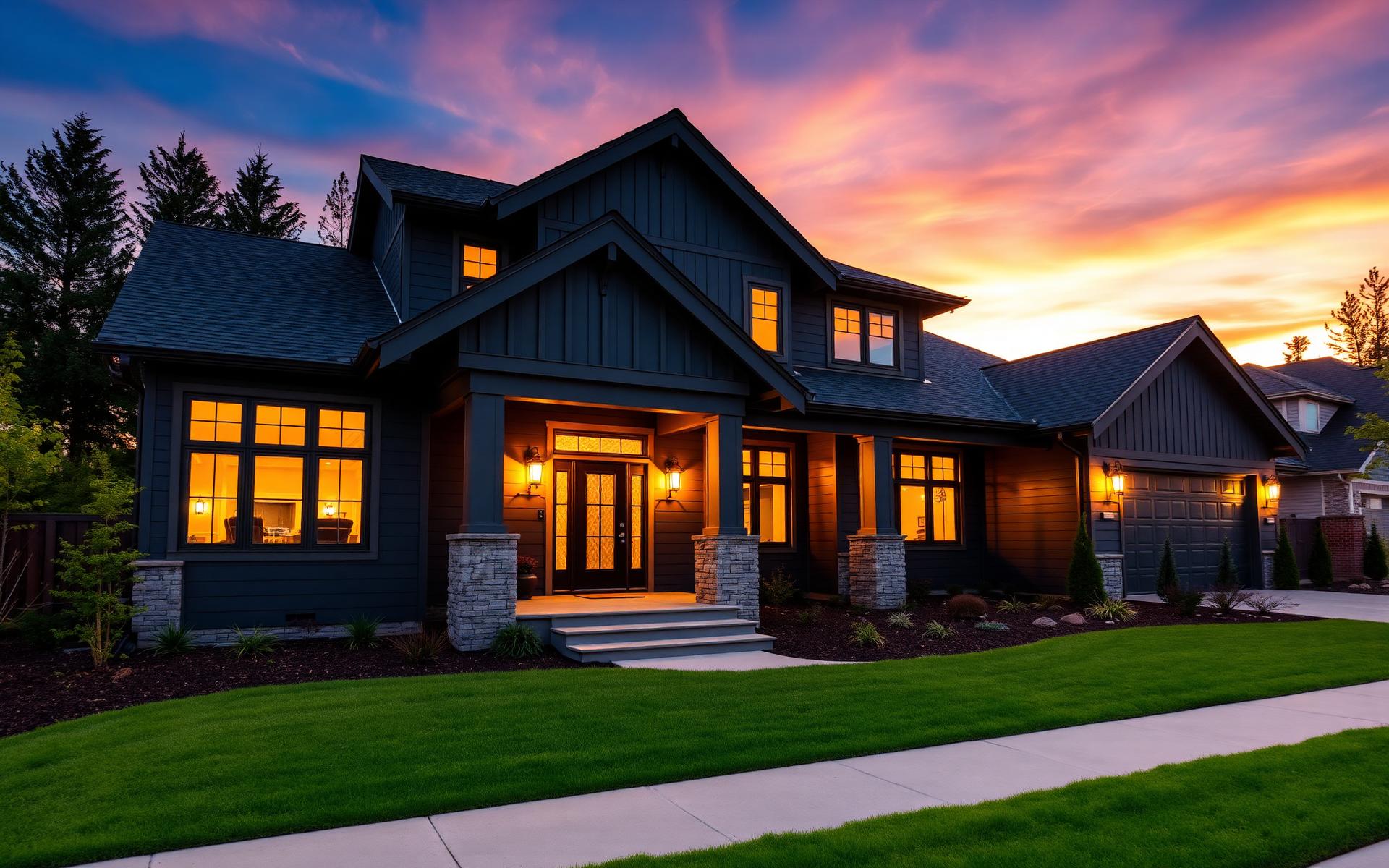Renovated craftsman home at dusk